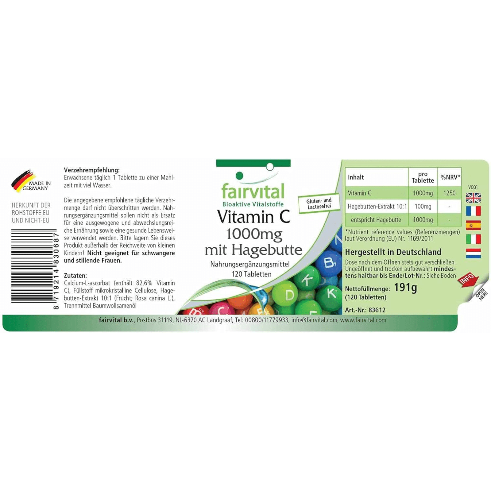 Vitamin C 1000mg mit Hagebutten (120 Tabletten)