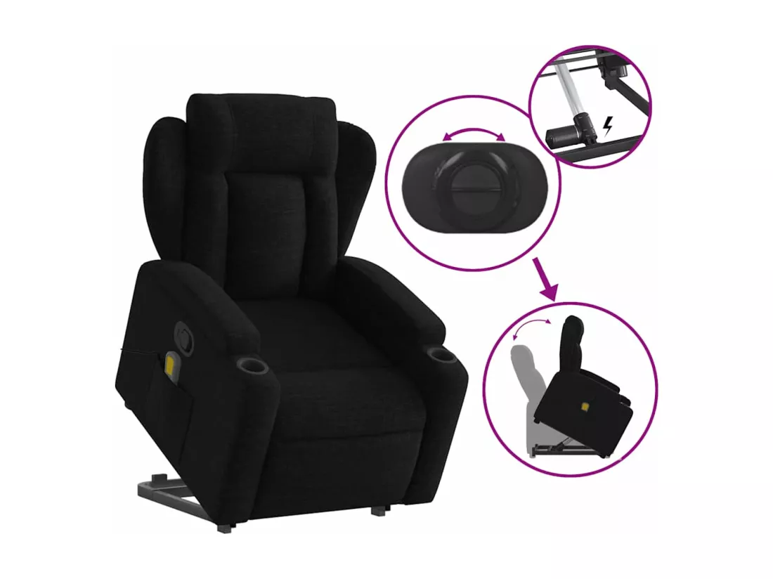 Fauteuil massant inclinable Noir Tissu
