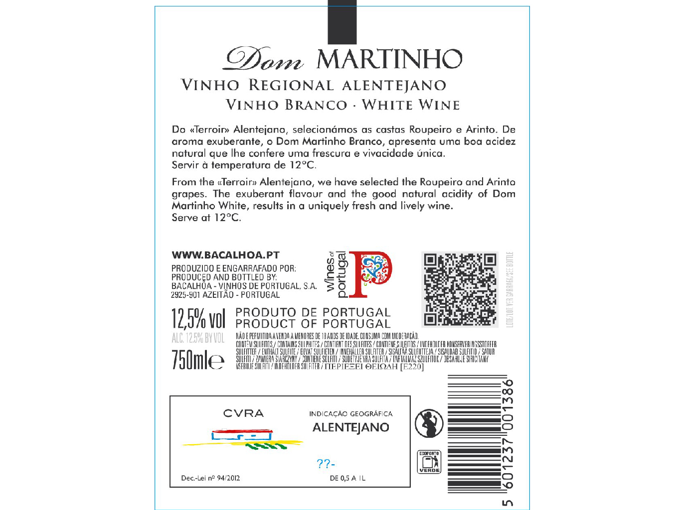 VINHO BRANCO DOM MARTINHO ALENTEJO 0.75L