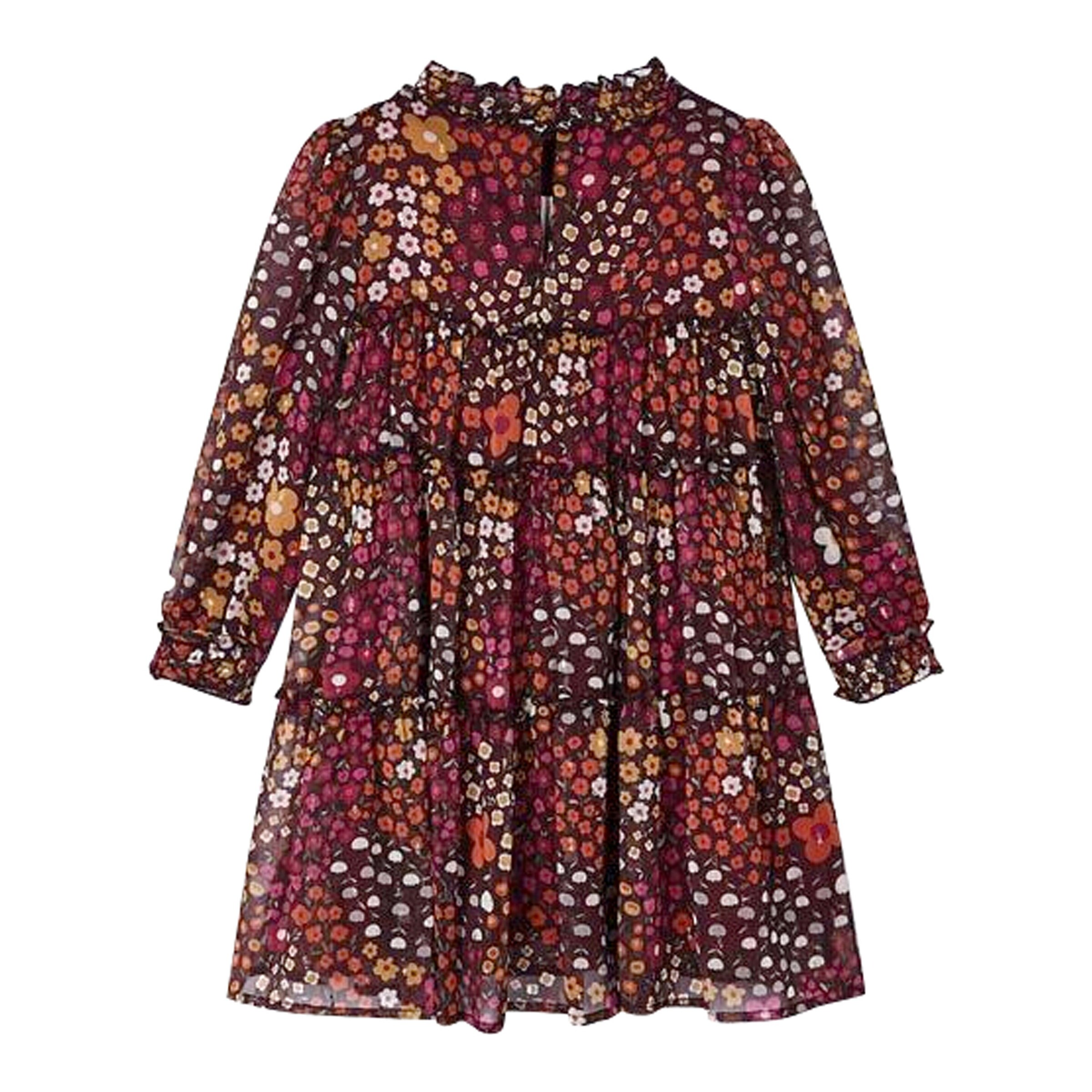 Mayoral Chiffon-Kleid langarm Blumen beere/bunt