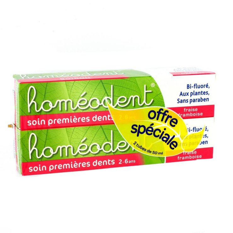 Dentifrice Soin Premieres Dents 2-6ans Fraise Framboise 2x50ml Homeodent Boiron