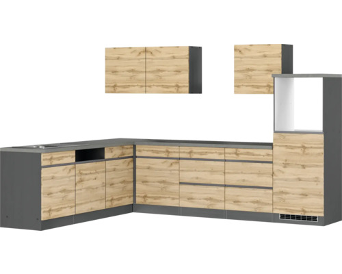 Held Furniture hoekkeuken zonder apparatuur PISA 300 cm wild eiken mat gedemonteerd omkeerbaar model 1130.6310