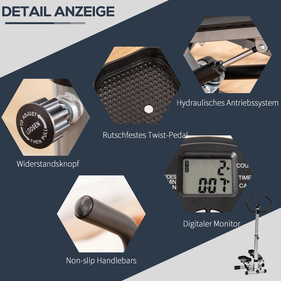 HOMCOM Stepper mit LCD-Bildschirm und einstellbare Geschwindigkeit grau