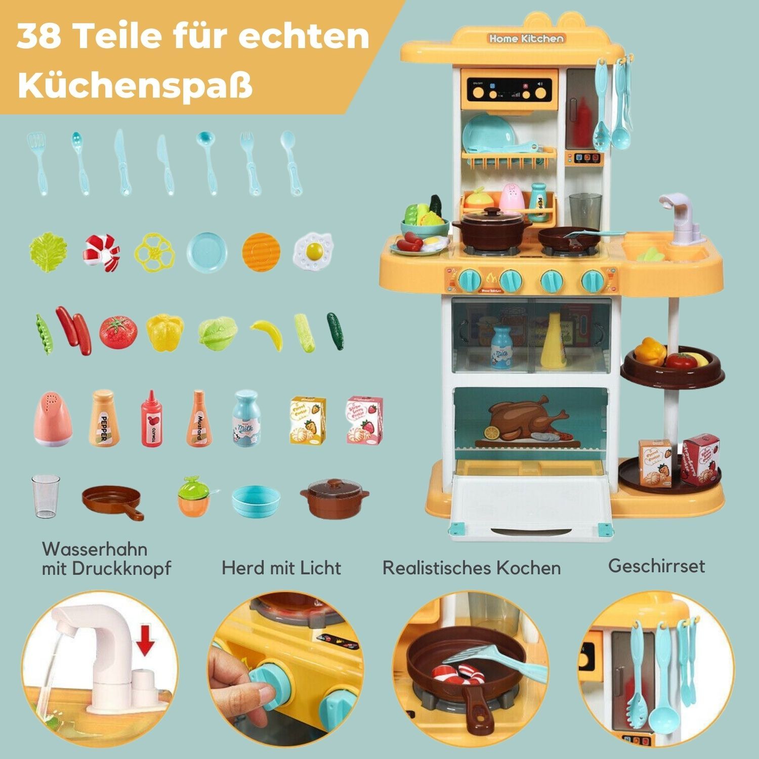 Coemo Kinderküche Paula Spielküche GELB mit viel Zubehör