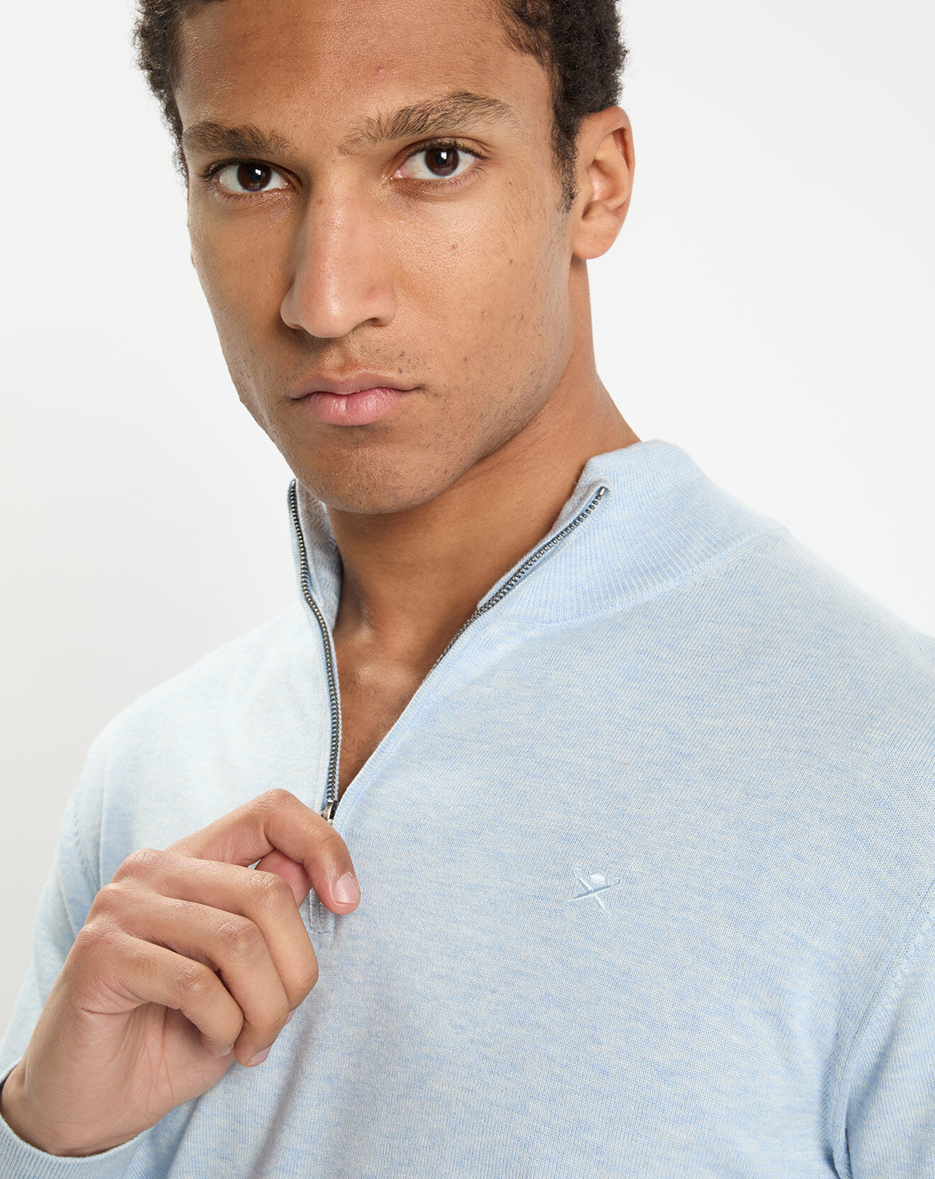 Hackett London Pull en Coton & Soie col camionneur bleu moyen