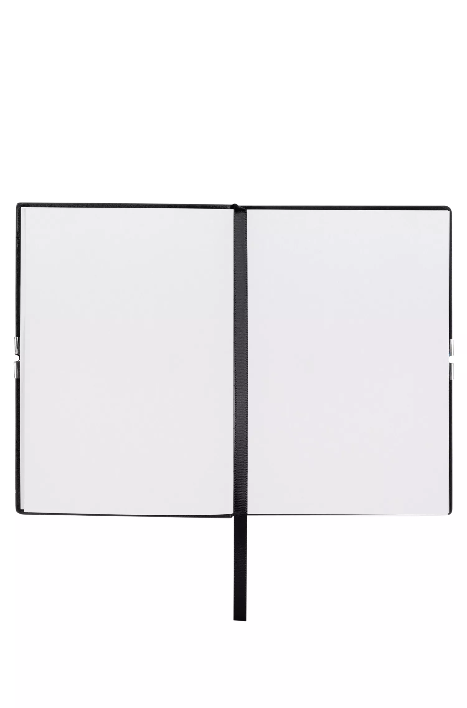 Caderno BOSS Black-A6 em couro sintético preto com elástico.