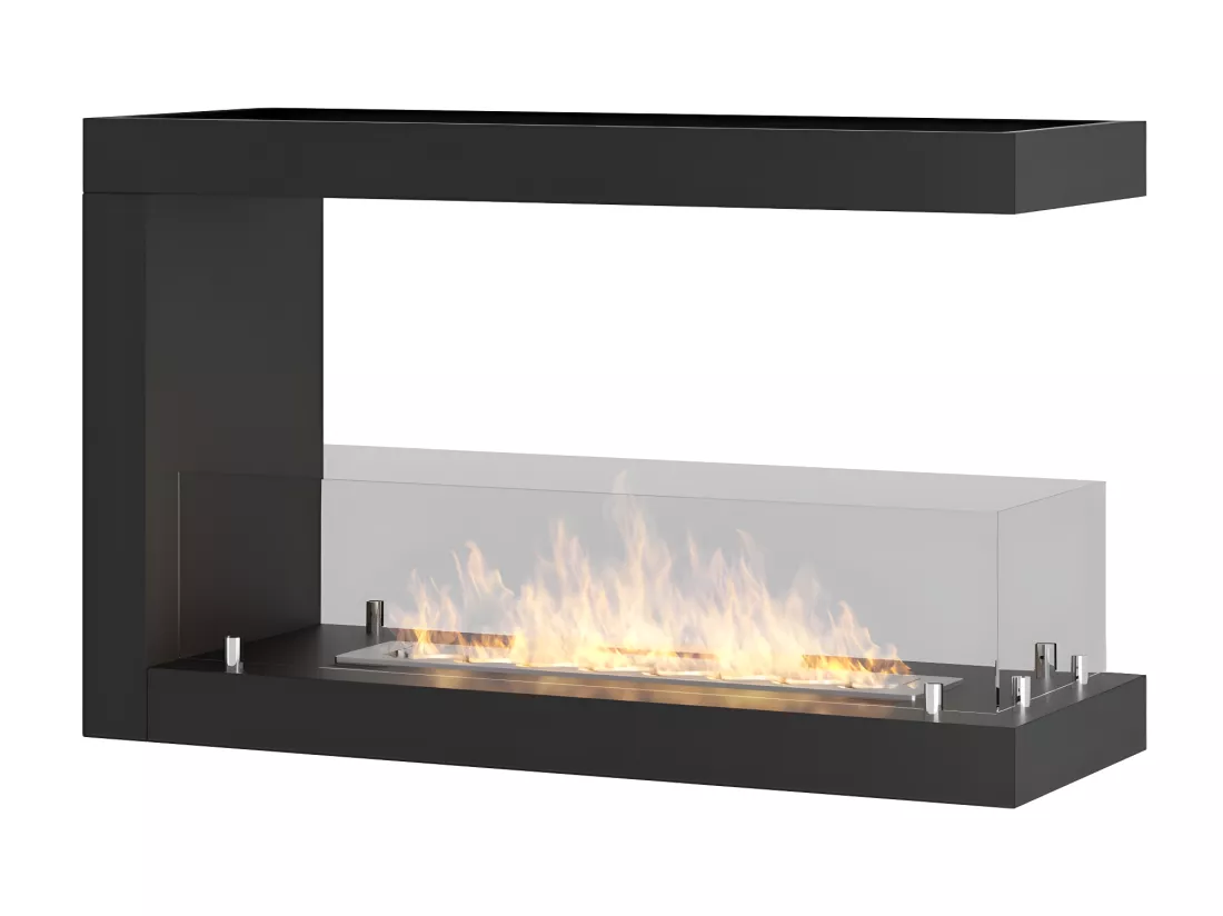 Cheminée au bioéthanol encastrable design U800 avec vitre ouverte sur 3 côtés, brûleur 0,7 litre