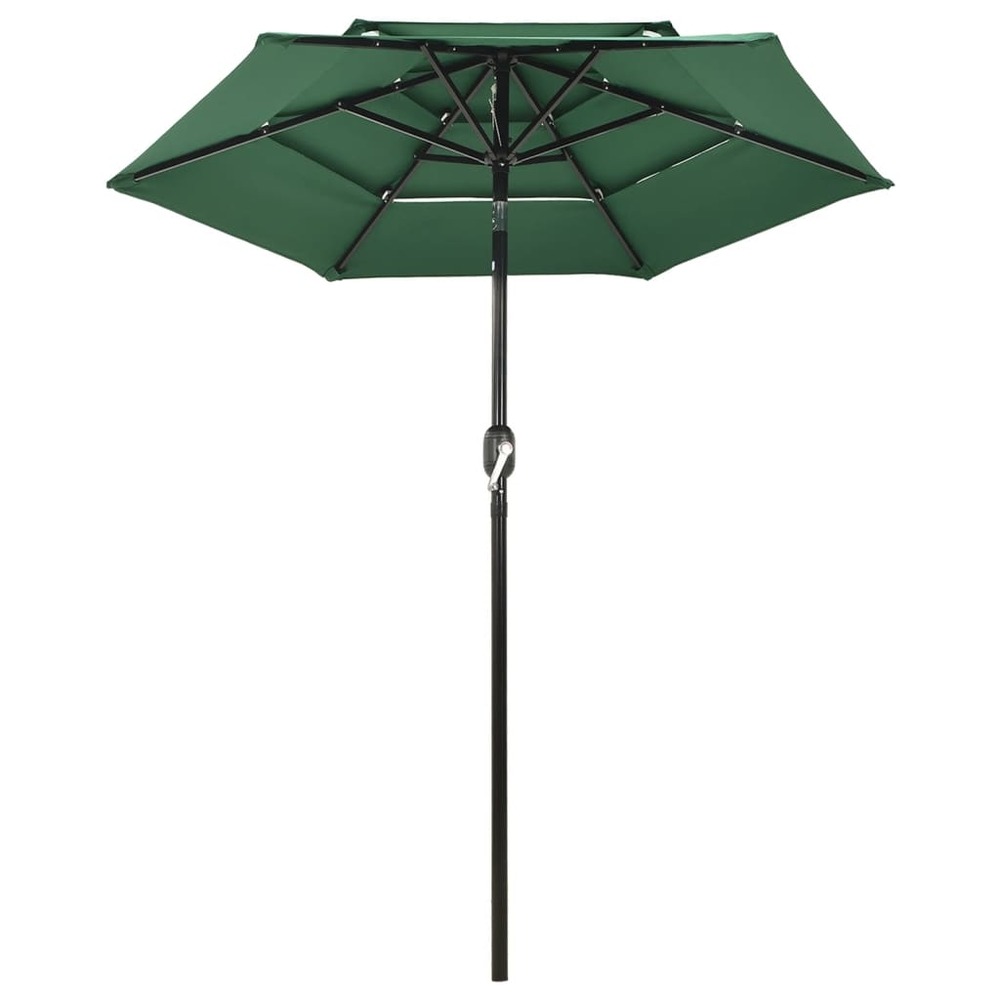 Parasol mobilier de jardin à 3 niveaux avec mât en aluminium 2 m vert