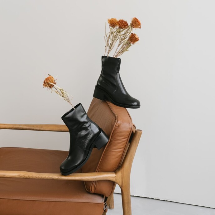 Bottines à talons  en cuir noir