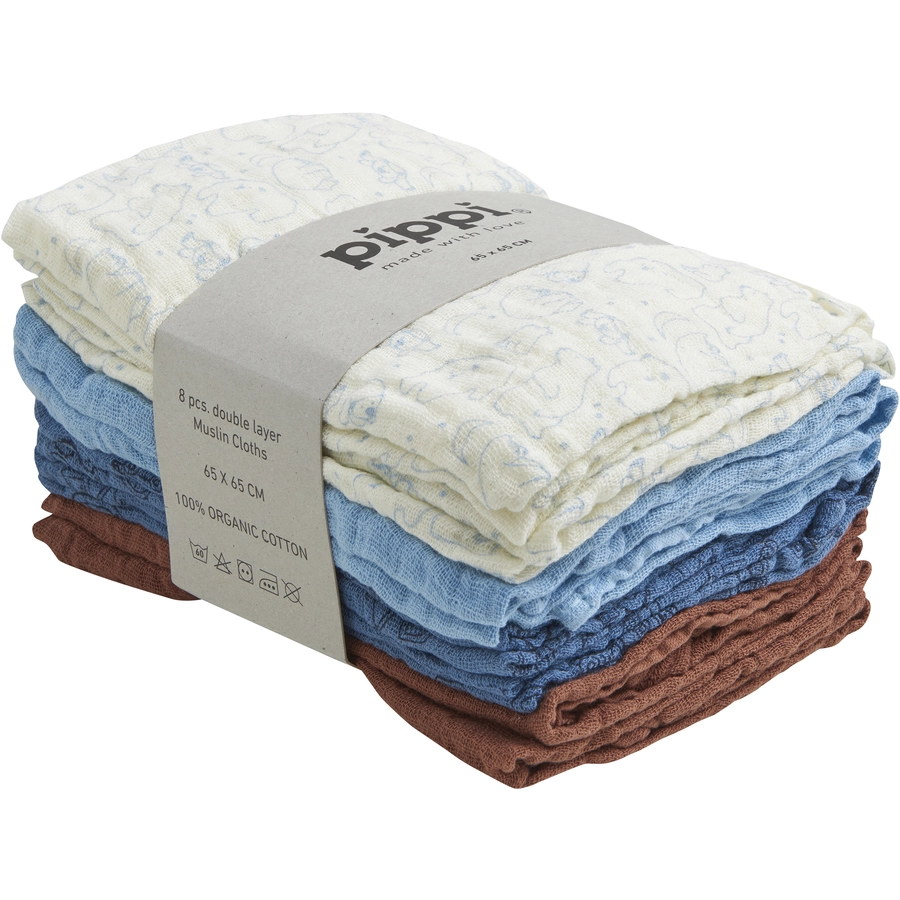 pippi Muslin Tücher 8er-Pack Air Blue