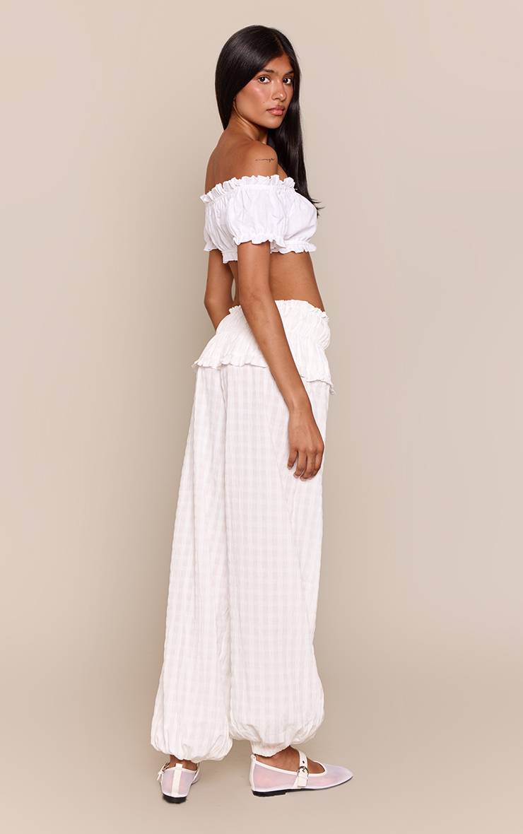 Blanc Pantalon Ballon Texturé Froncé À Taille Élastiquée