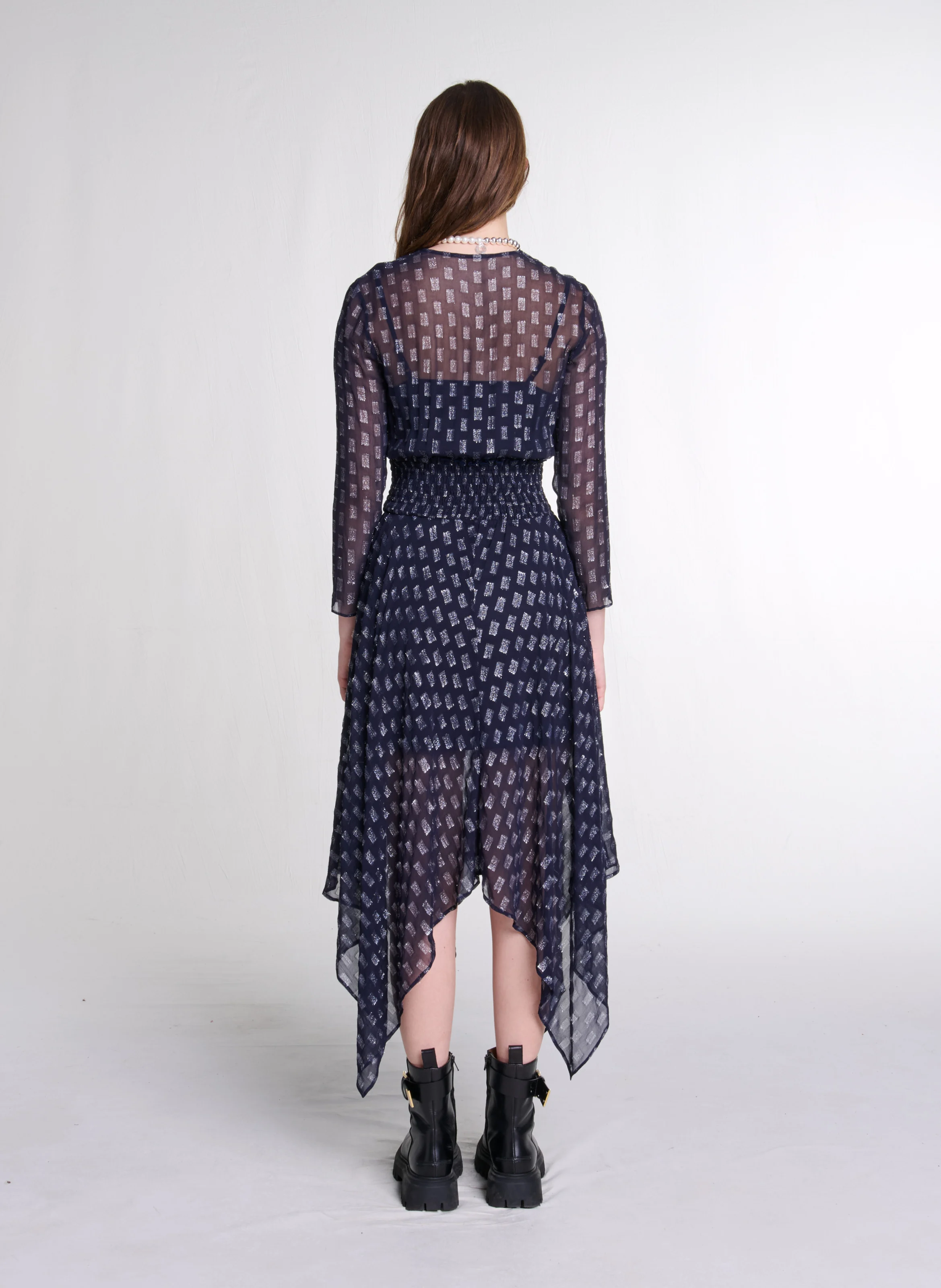 Robe longue cintrée col V | Bleu