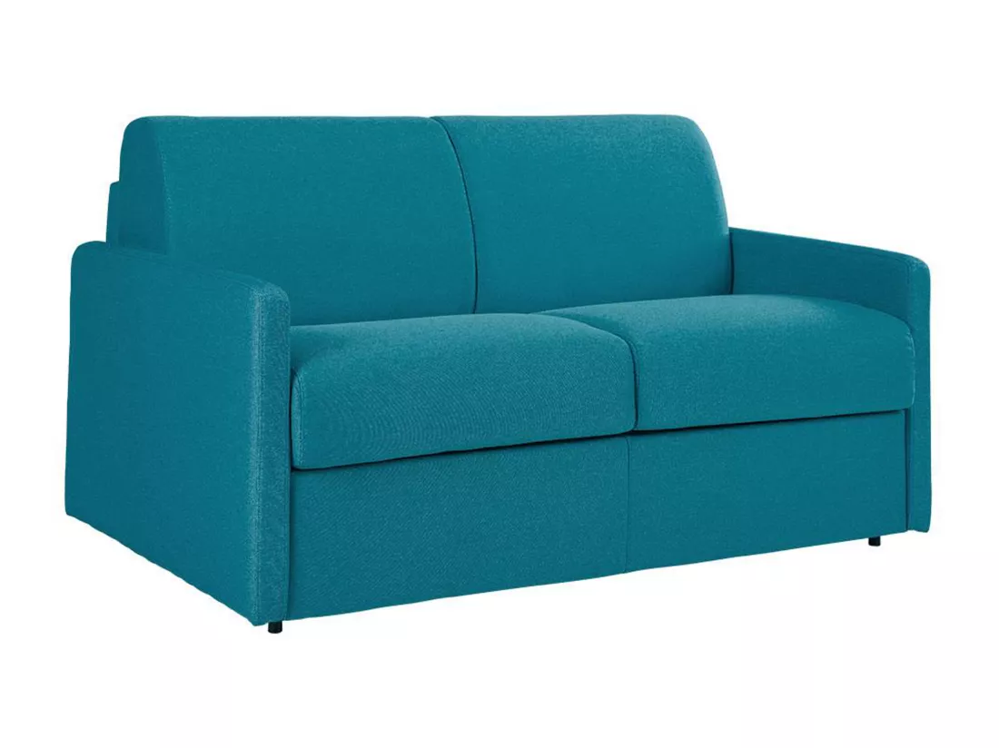 Canapé 2 places convertible express en tissu bleu turquoise - Couchage 120 cm - Matelas 18 cm CALIFE