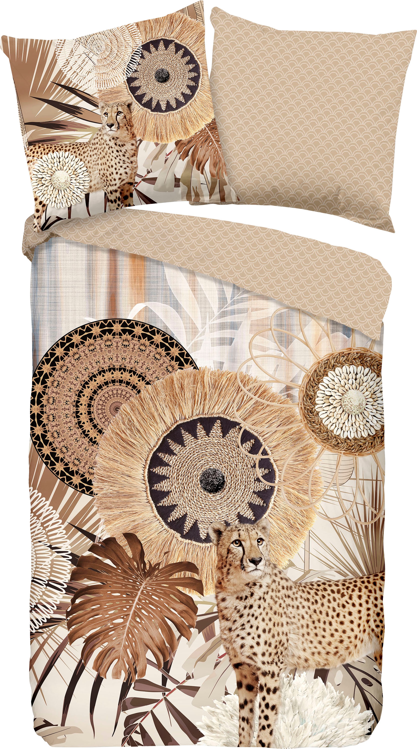 hip Wendebettwäsche »Raeni« 2 Stk. tlg. Mako-Satin, 135x200, Reissverschluss, Wendeoptik, Mandala, Leopard Sand