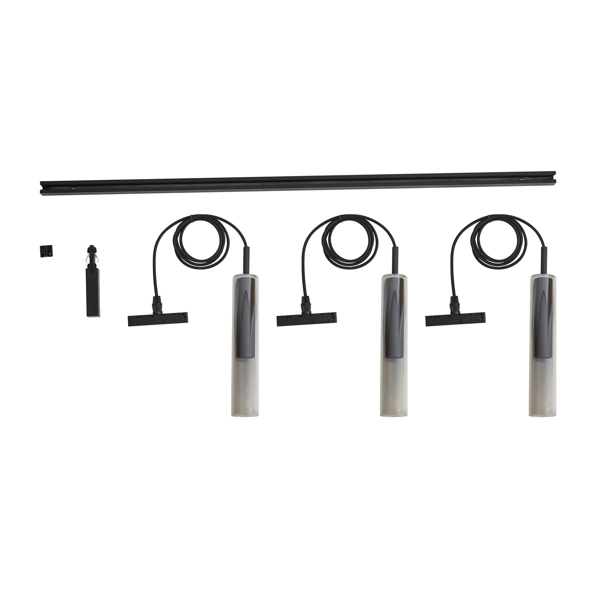 Modern railsysteem zwart met 3 hanglampen zwart met smoke glas 1-fase - Slimline Loyce