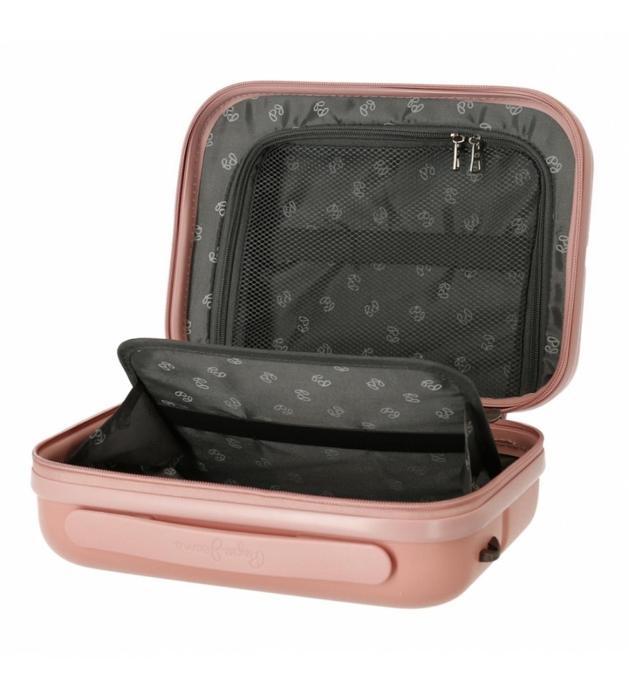 Nécessaire Pepe Jeans em ABS, adaptável a malas de viagem, cor rosa claro - 29x21x15cm -