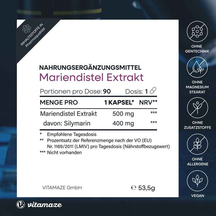 Mariendistel 500 mg Extrakt hochdosiert vegan Kapseln , 90 St