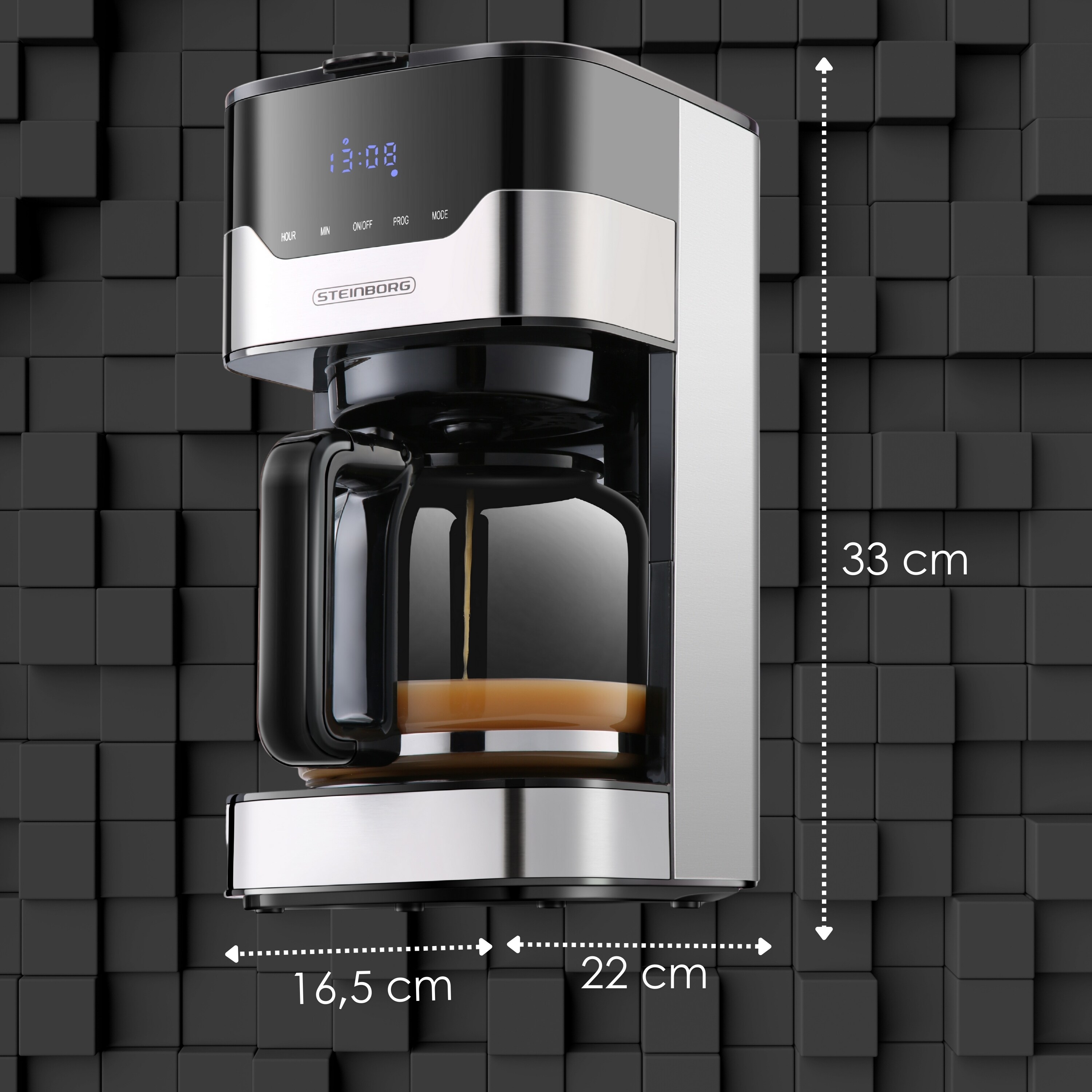 Steinborg Kaffeemaschine 900W m. LED Display 1.5L Timer 12-15 Tassen
