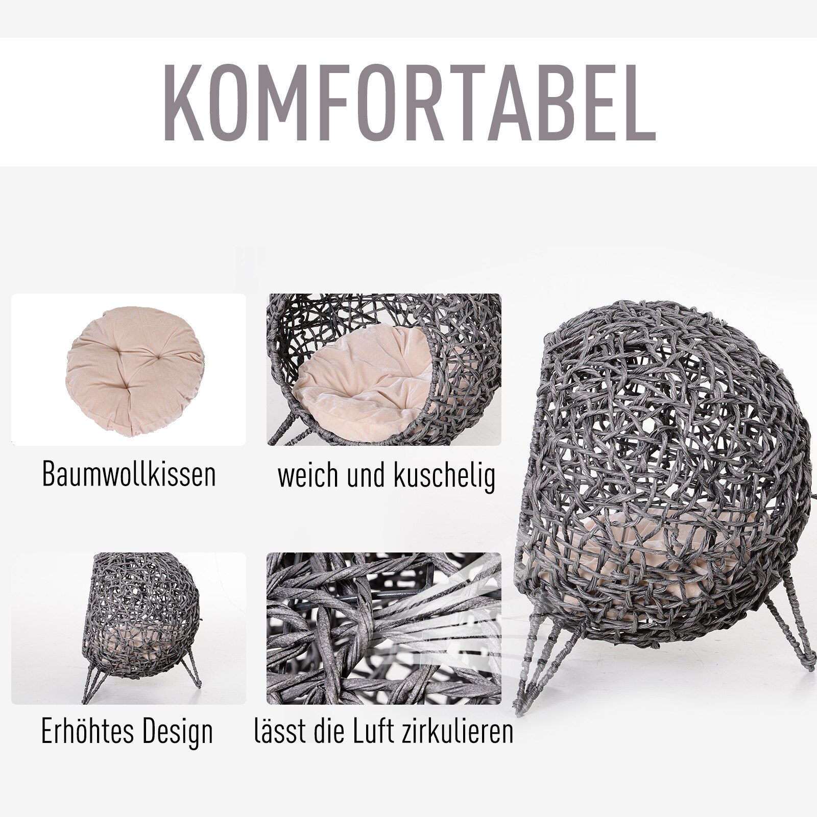 PawHut Katzenkorb mit Kissen 52 x 58 cm (ØxH)