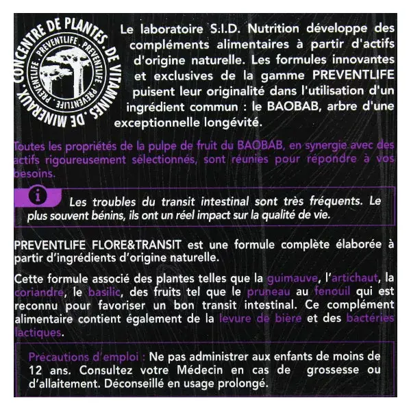 SID Nutrition PreventLife Flore & Transit 30 comprimés