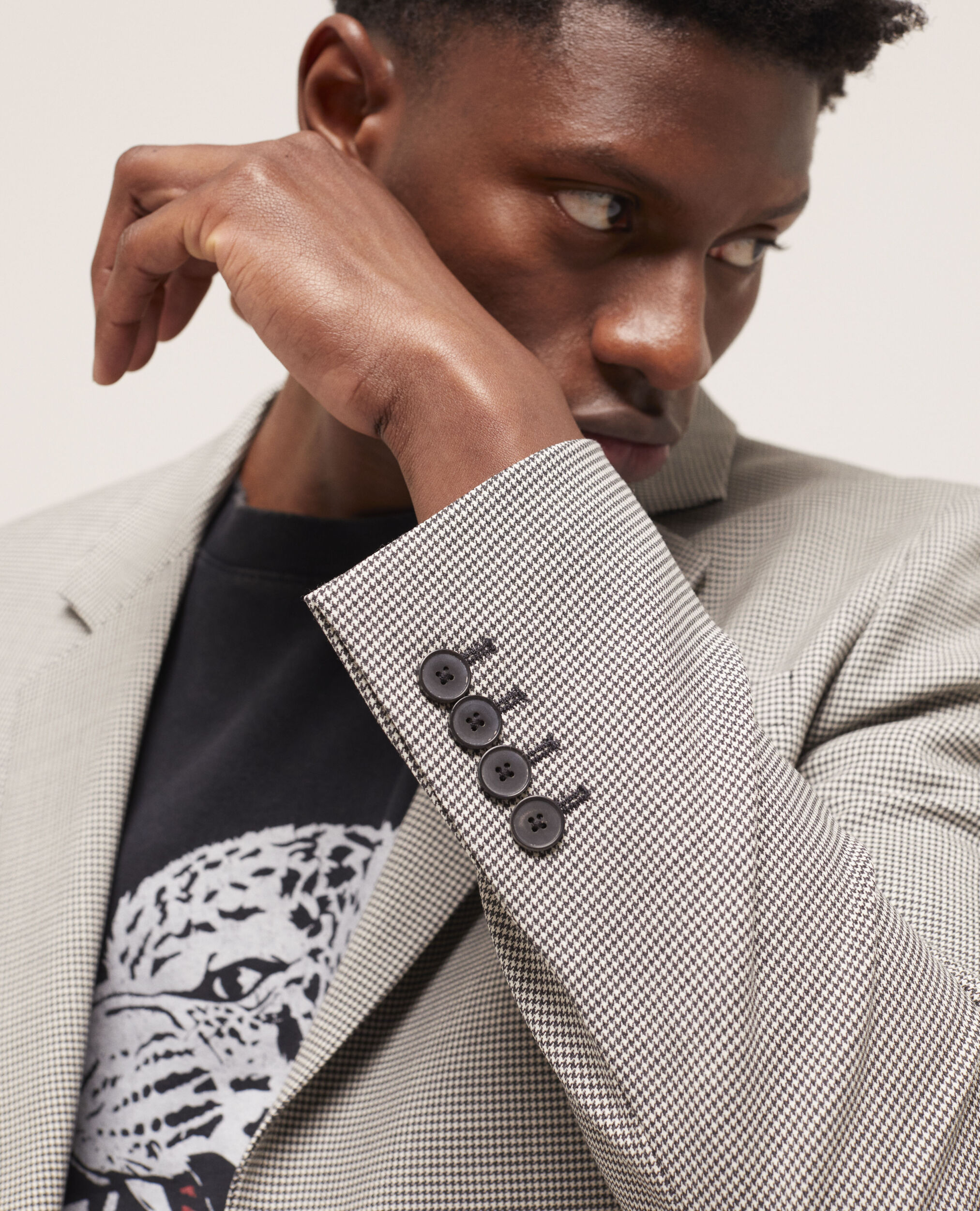 Veste de costume en laine à motifs grise