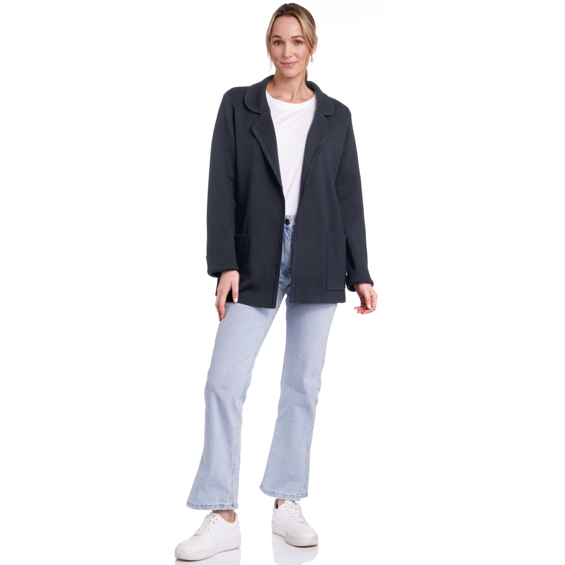 Gina Benotti Damen Strickblazer mit Reverskragen blau