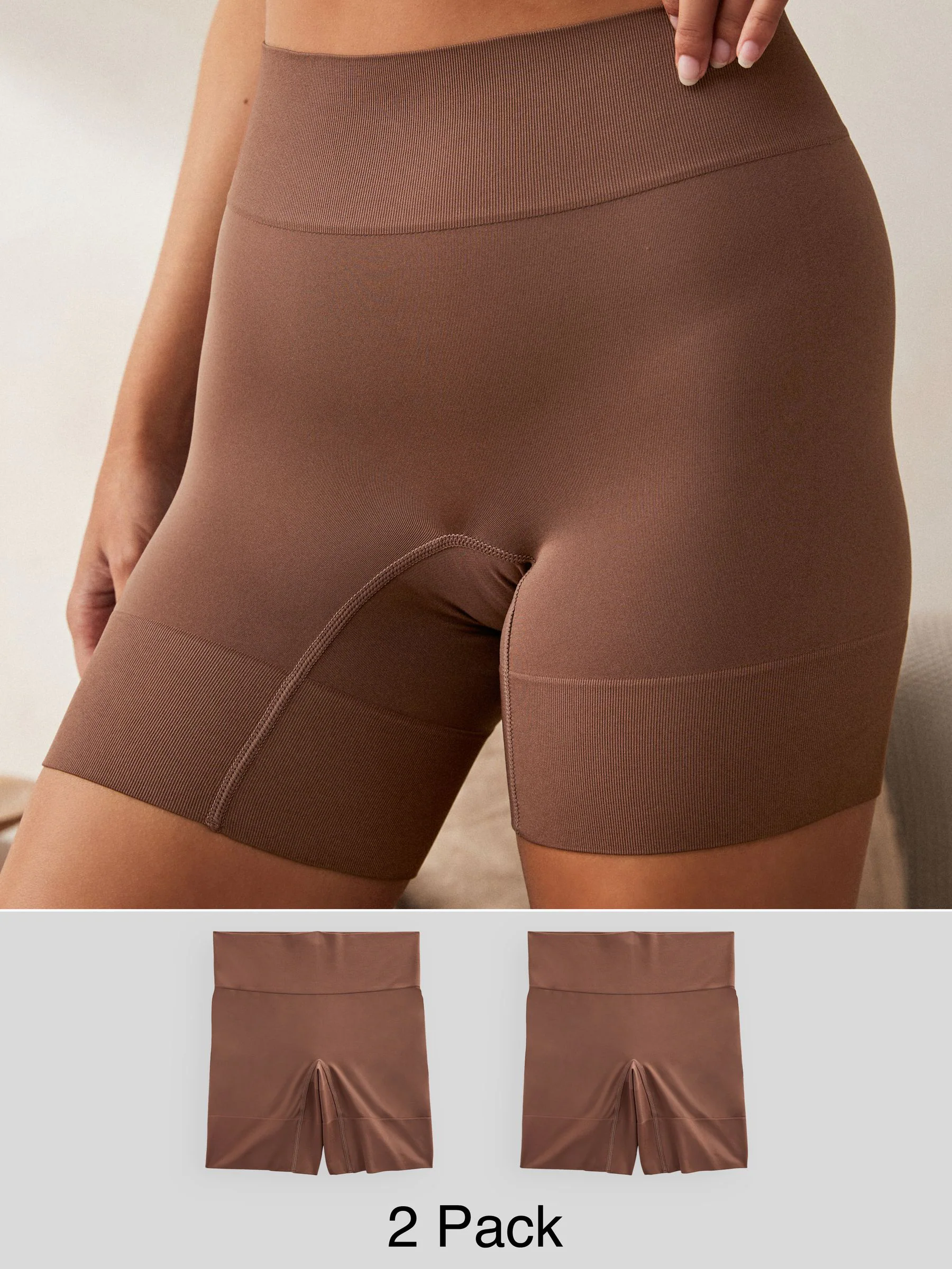 Chocolade nude - Verpakking van 2 naadloze irritatiewerende shorts