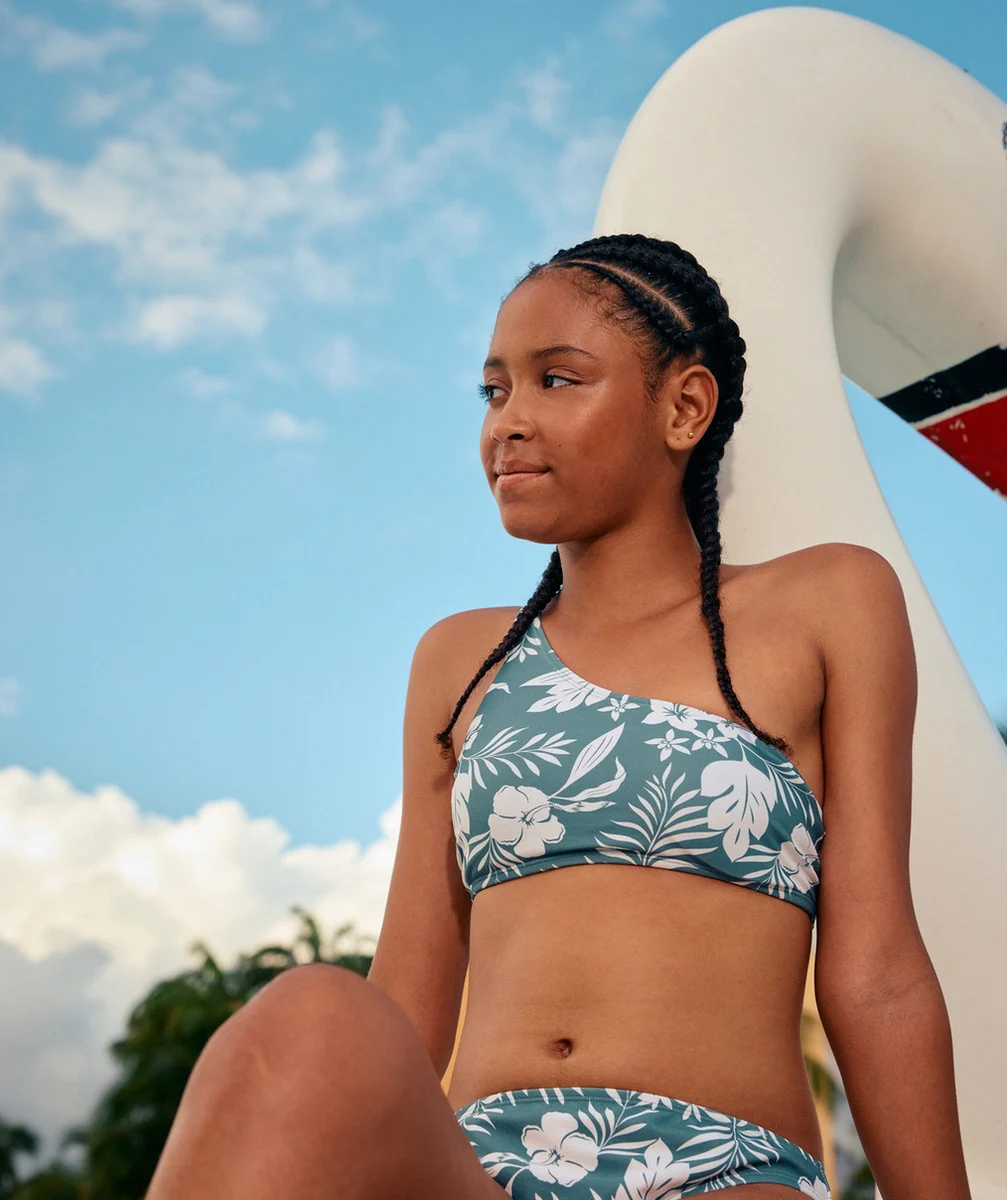 LE MAILLOT DE BAIN 2 PIÈCES KAKI ET FLORAL EN FIBRES RECYCLÉES