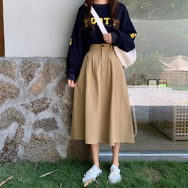 Yako - A-lijn midi-rok met hoge taille