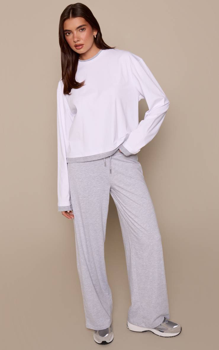 Blanc T-shirt À Manches Longues Avec Détail À Double Couche
