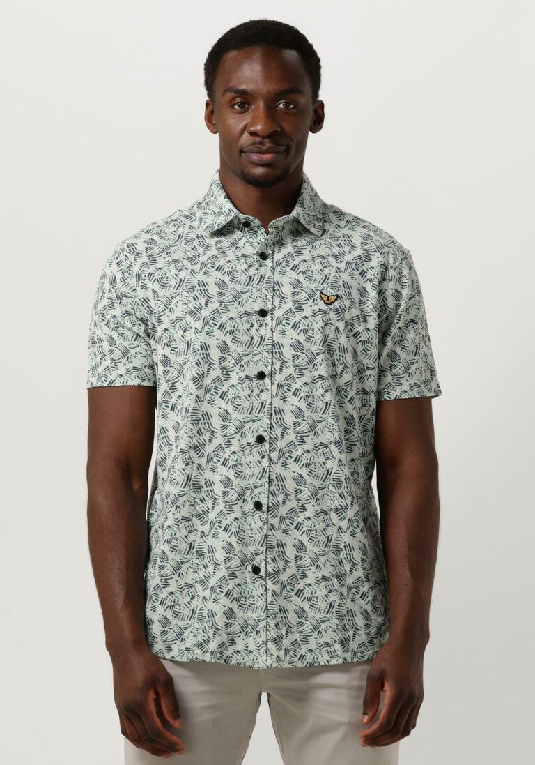 PME LEGEND blauwe pme legend casual overhemd short sleeve shirt print on jersey slub pique