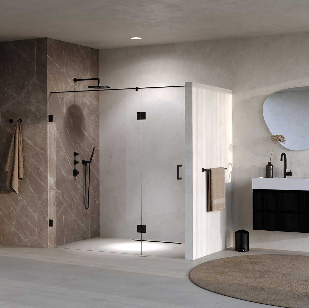 Brauer Void profielloze nisdeur 190cm met draaideur 70cm aan glas zwart mat
