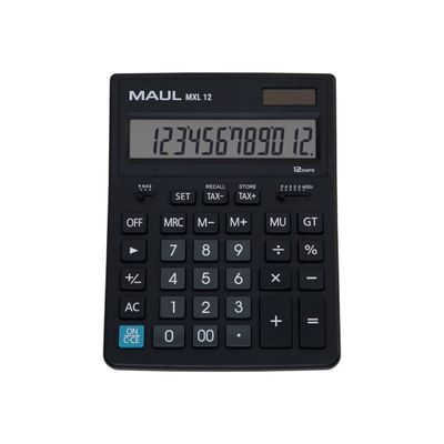 Calculatrice de bureau Maul MXL 12 - 12 chiffres - panneau solaire et pile - noir