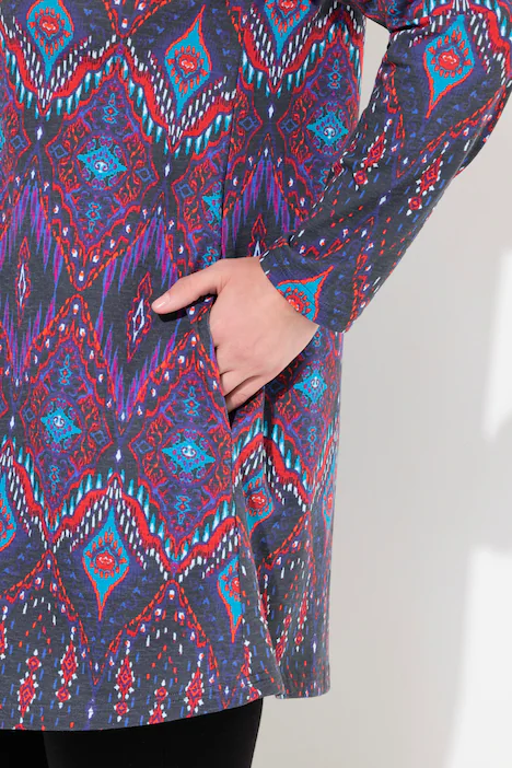Longshirt, gemustert, A-Linie, Carree-Ausschnitt, Langarm, dunkle beere