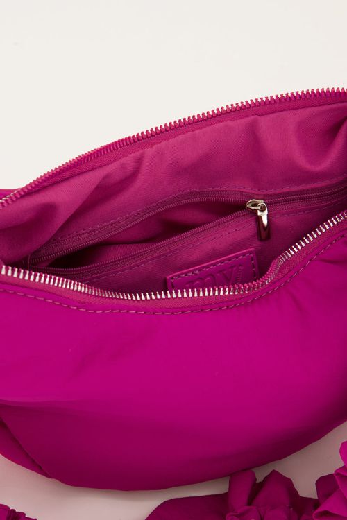 Fuchsia crossbody tas met ruffles