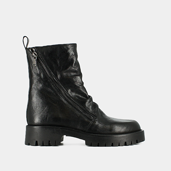 Boots à fermetures éclaires et semelles crantées  en cuir vielli noir