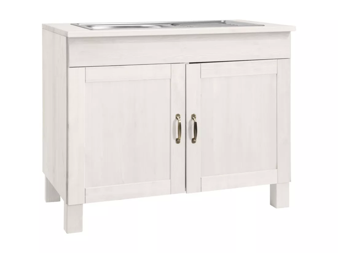 Alby | Meuble évier 100 cm avec 2 portes en pin blanc laqué
