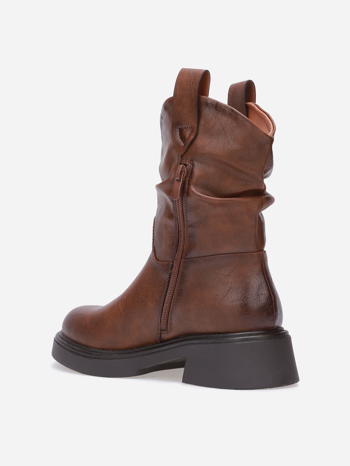 Bottines plissées à semelle épaisse- Marron