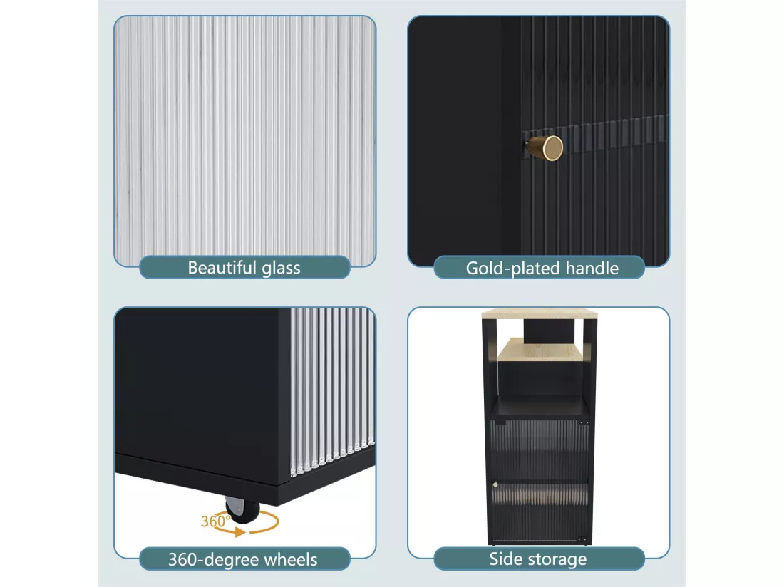 Meuble de bar pivotant et escamotable、Buffet multifonctionnel - grand espace de rangement - Noir