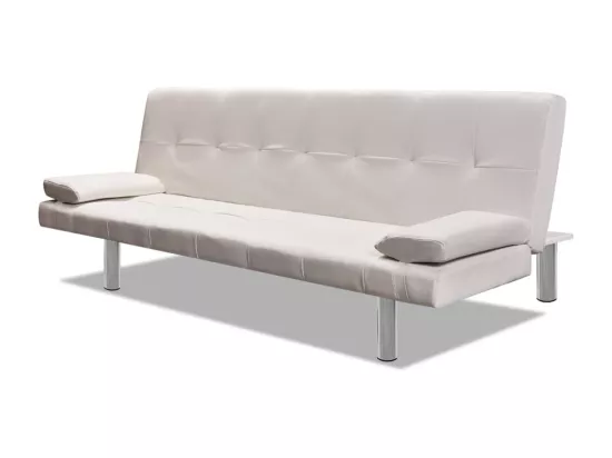 NETTLIFE Canapé-lit réglable avec deux oreillers Similicuir Blanc crème
