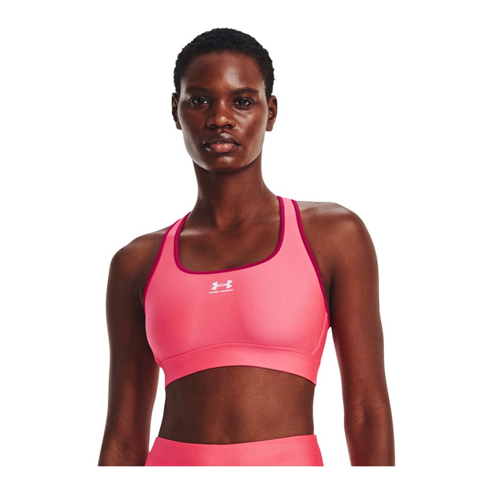 Under Armour UA HEATGEAR® ARMOUR MID PADLESS - Brassière Femme pink shock/white