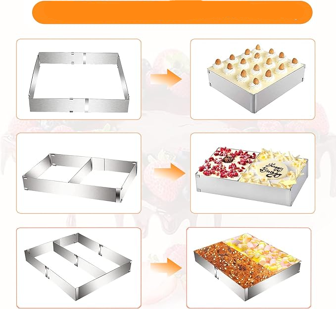 (28-53x18cm) Ausziehbare Edelstahl Kuchenform Verstellbarer Backrahmen Eckiger Tortenring - Silber