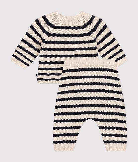 Ensemble en tricot laine et coton rayure marinière bébé
