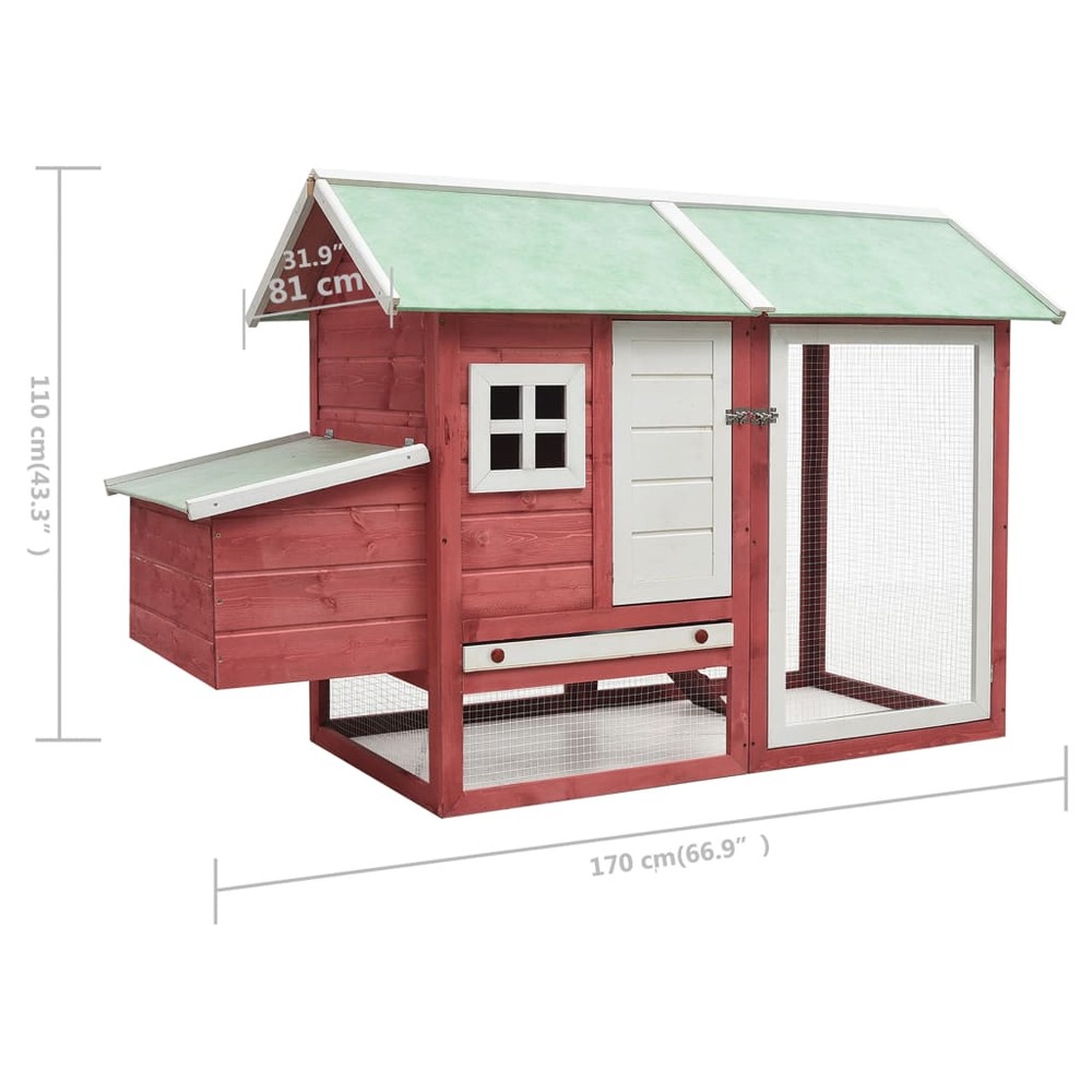 Poulailler 170 x 81 x 110 cm bois de pin massif et sapin rouge