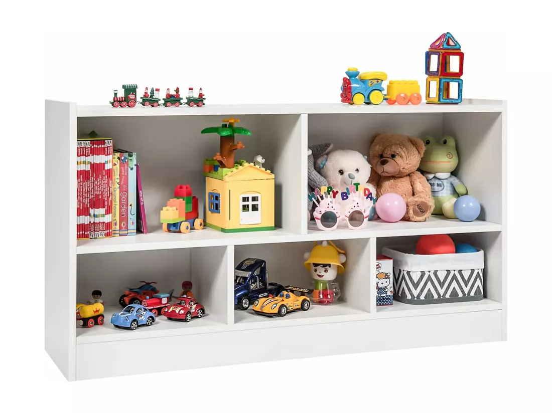 Bibliothèque pour enfants, avec 5 compartiments et patins antidérapants, 111 x 30 x 61,5 cm