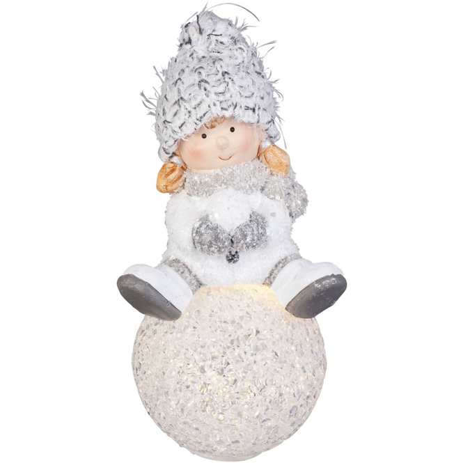 Winterkind mit LED-Schneeball - aus Polyresin - ca. 8,5 x 7,5 x 15,5 cm - 1 Stück