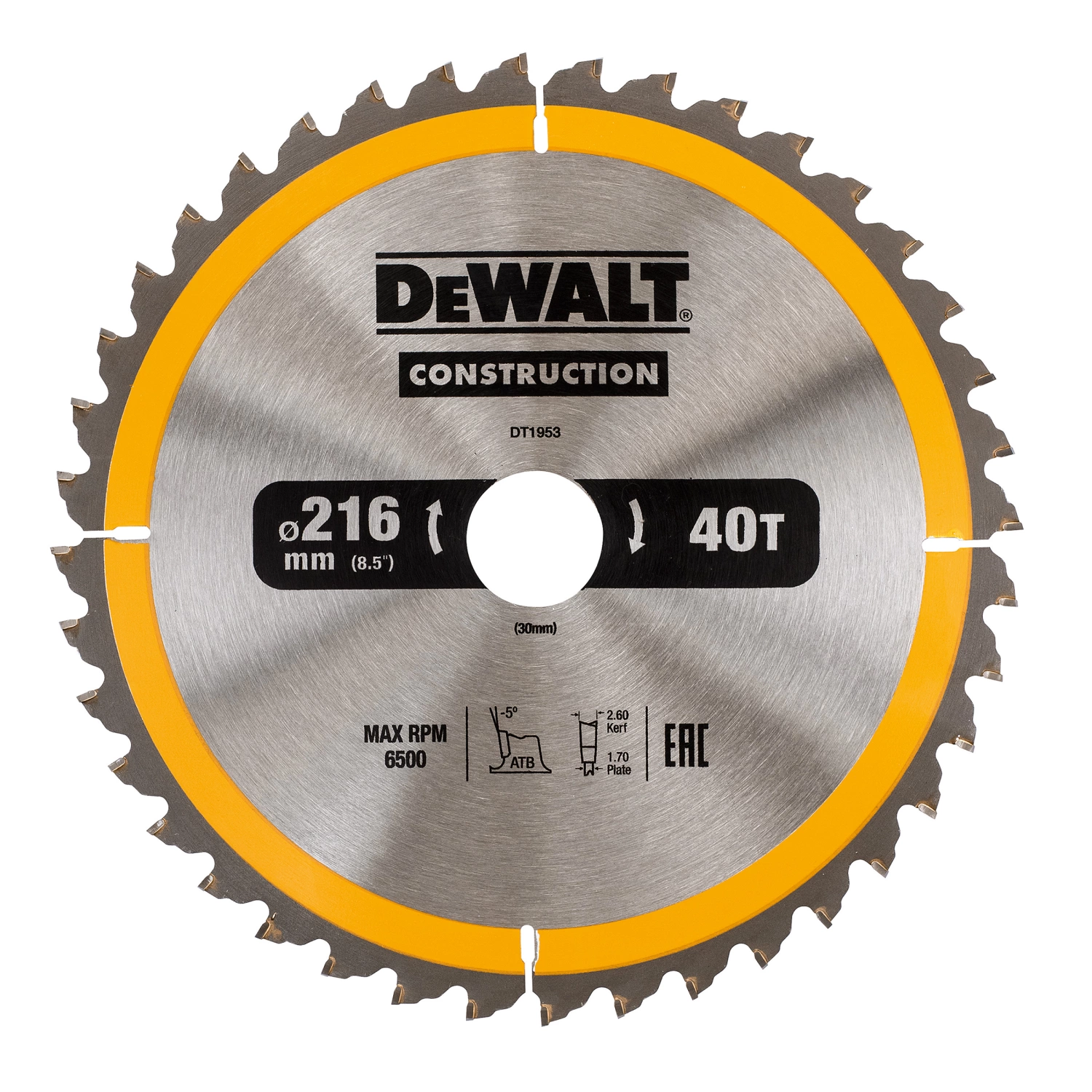 DeWALT DT1953 Construction Cirkelzaagblad - 216 x 30 x 40T - Hout (Met nagels)