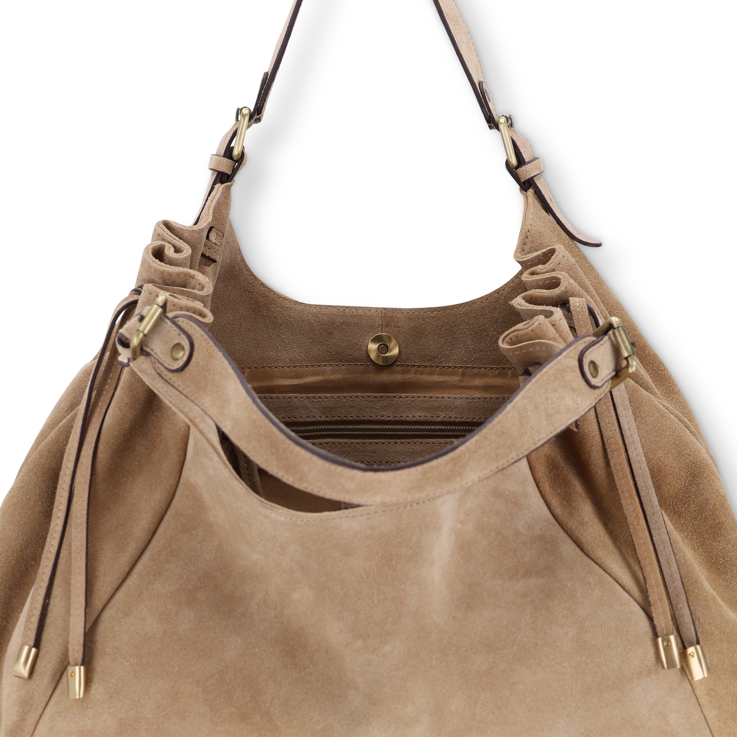 Zandkleurige suède shopper