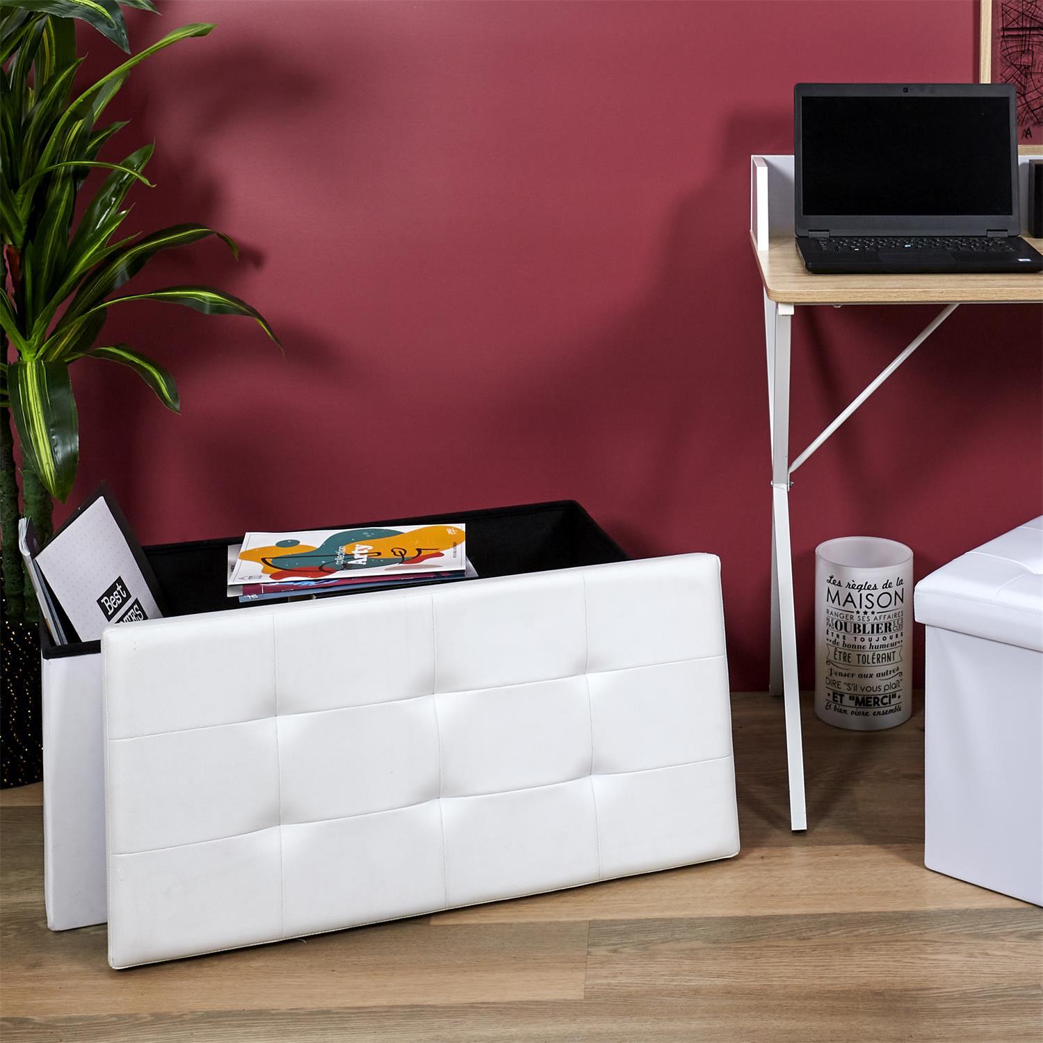 COFFRE BANC PLIABLE PU BLANC