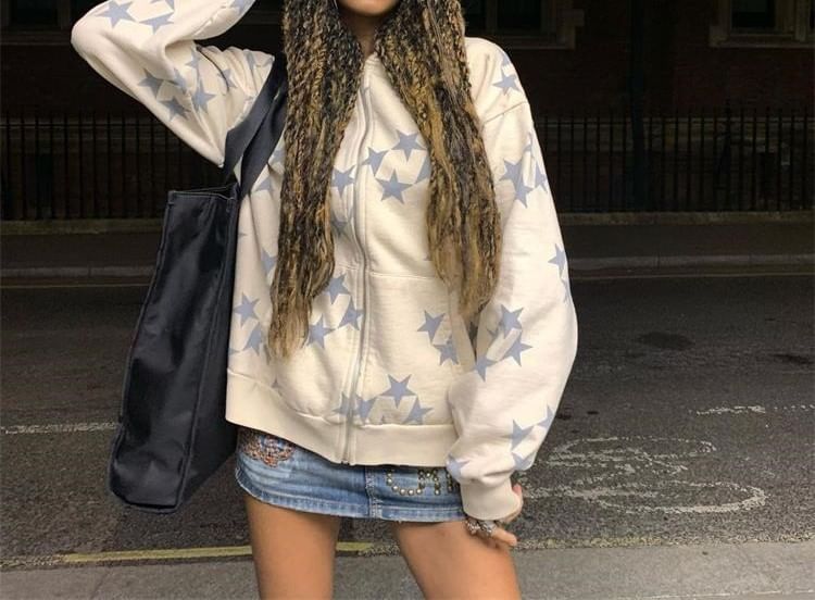 Wanderstar - Sterrenprint Hoodie met Ritssluiting